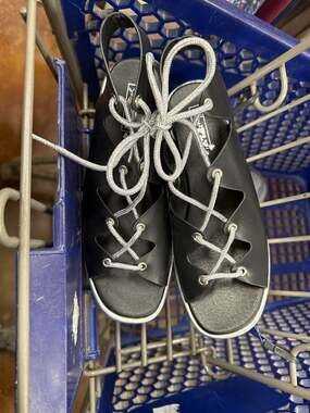 Shoe Fly Black and Silver Lace-Up Platform Sandals. Funky - Goth - Party